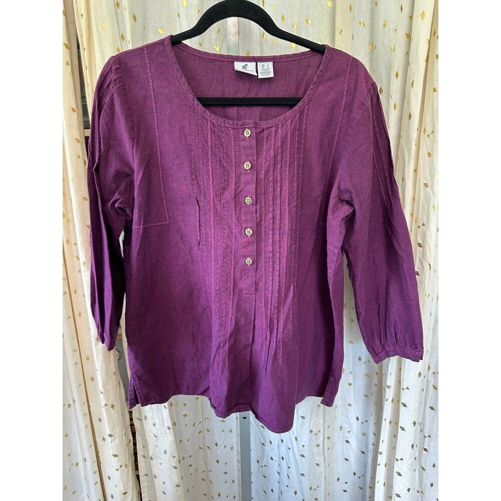 Caribbean Joe Island Supply 100% Cotton Pintuck Quarter Sleeve Tunic Top L